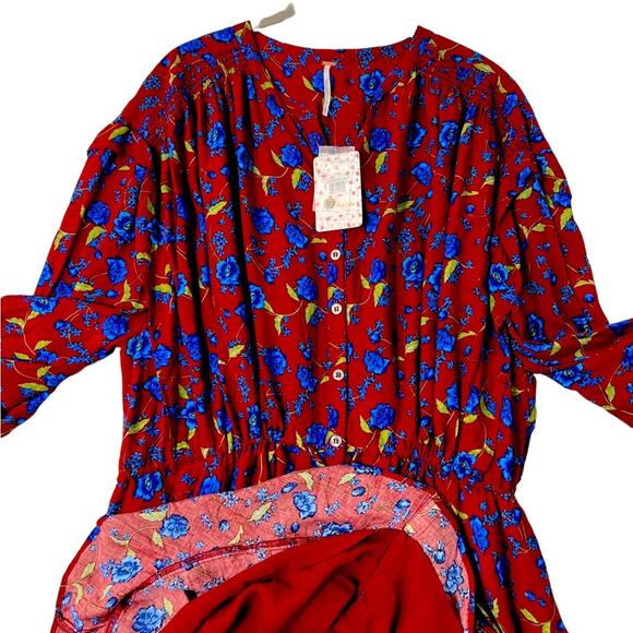 Free People Mini Flower Fields Mini Burgundy Dress S/P - Picture 4 of 15